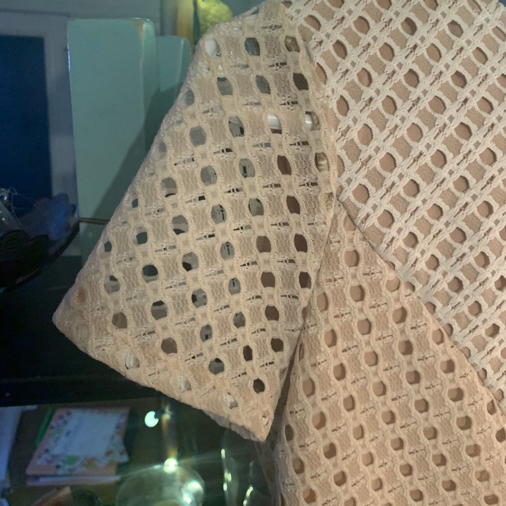 BCBG cream tan slight peplum overlay blouse - Picture 7 of 11